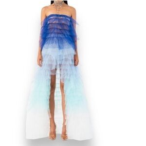 blue Ombre ruffle tulle maxi dress MARDI Gras festival costume party M Kikiriki